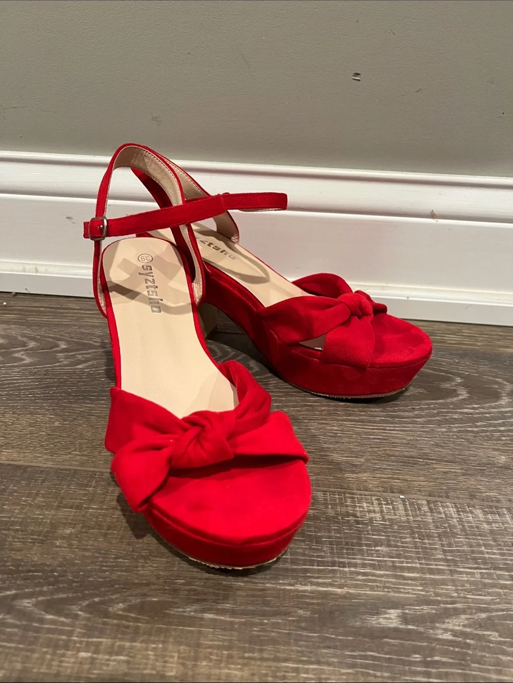 Red suede platform sandal